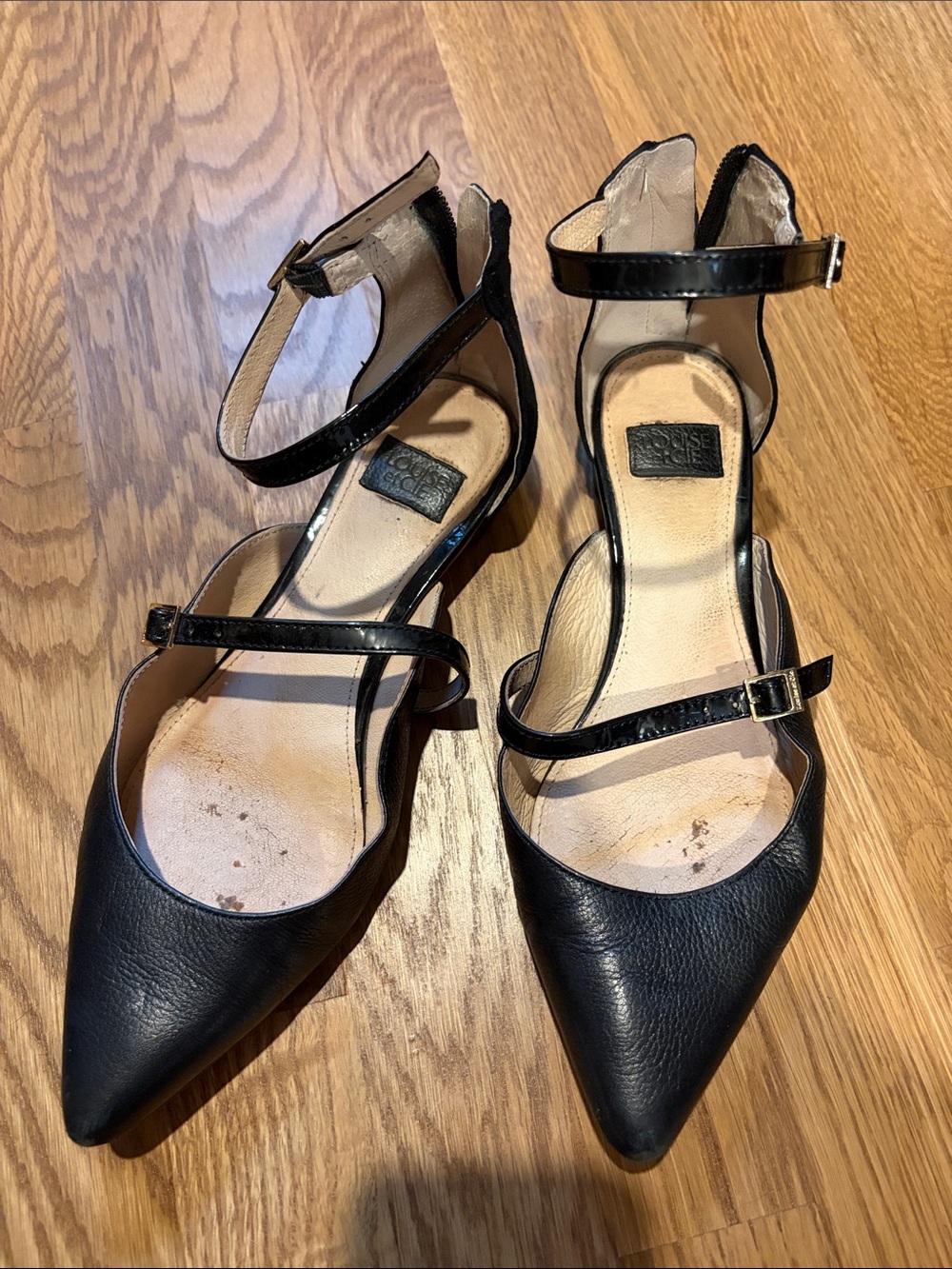 Louise et Cie Black Pointed-Toe Ankle-Strap Heels